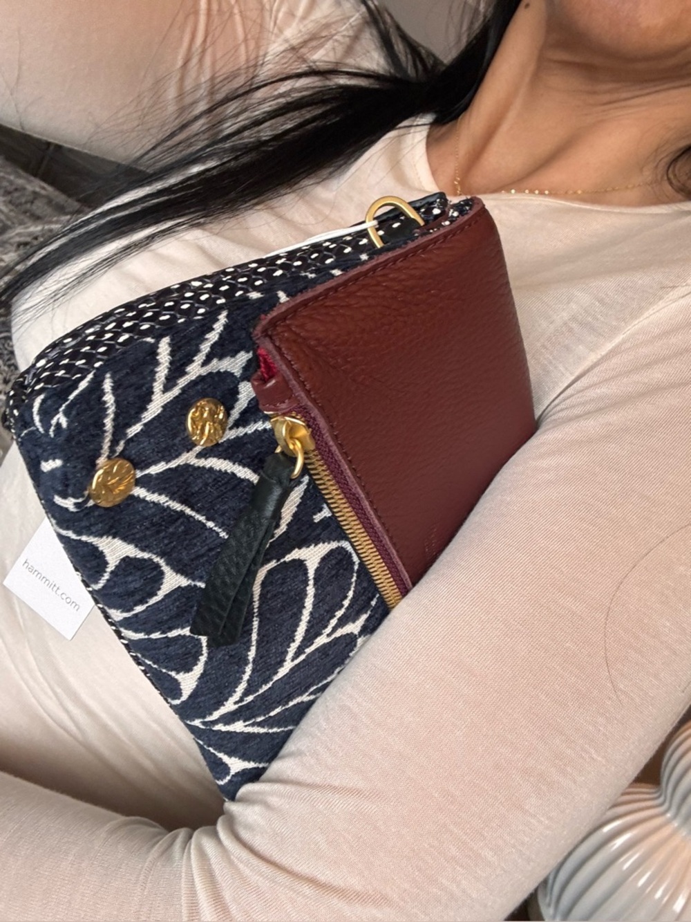 Hammitt crossbody in Burgundy Leather and Navy Floral - Picture 12 of 13